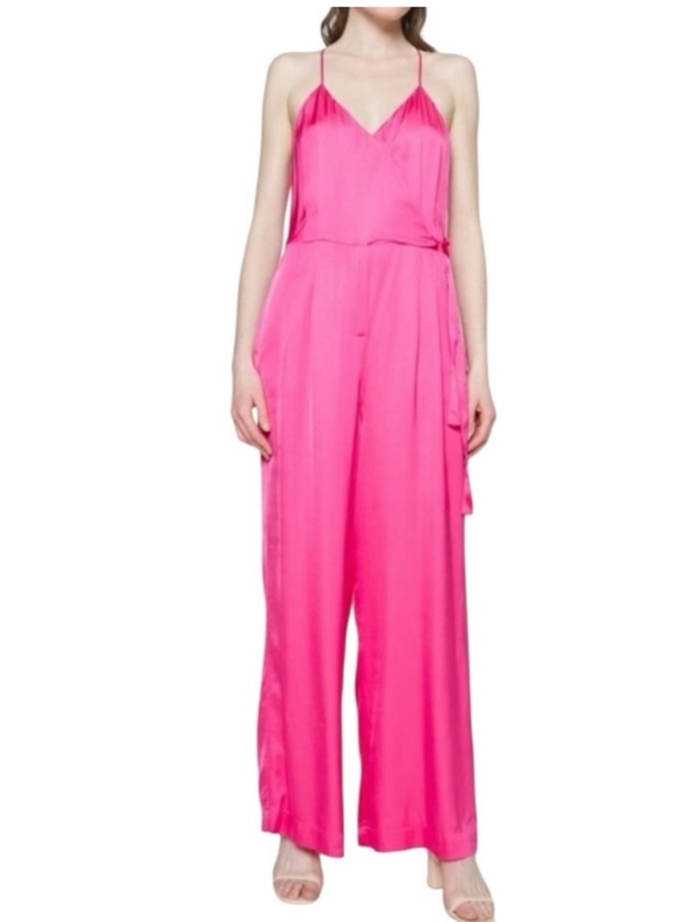 Scotch & Soda Size 34 XS Pink Satin Spaghetti Straps V Neck Racerback Jumpsuit